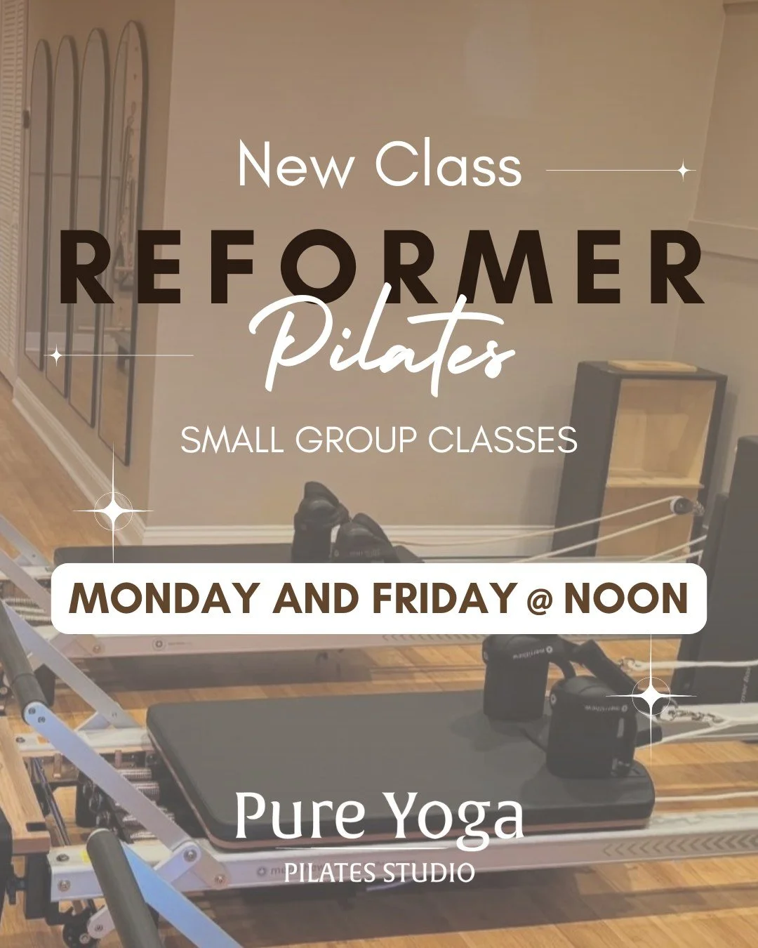 Have you tried our NEW REFORMER PILATES CLASS yet⁉

✨Monday and Friday @ noon✨

Reformer Pilates is a full body workout on an apparatus that uses a system of springs as resistance on a gliding carriage. This small group class is a perfect balance bet