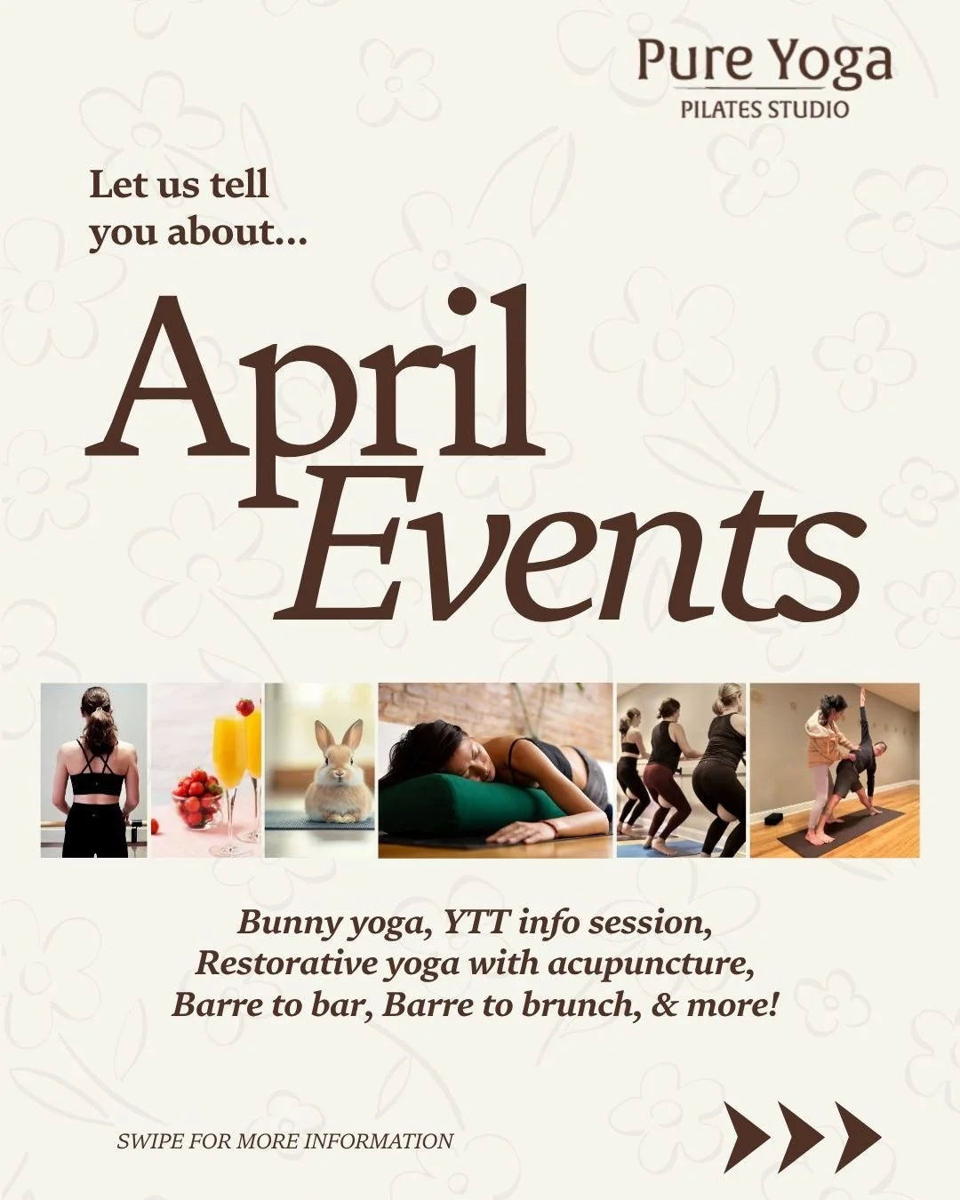 APRIL Events and Classes - Scroll through for more details!

🥞 BARRE TO BRUNCH - After an energizing barre class, we&rsquo;ll head over to Toscana for brunch and some quality social time. It's the perfect way to unwind after a challenging workout.


