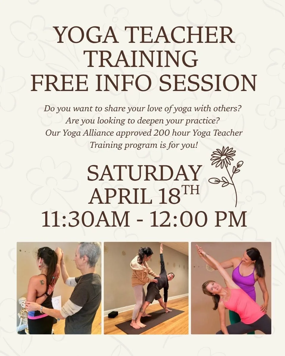 Join us on Saturday, April 18th @ 11:30am for our free information session and have all your questions answered about our YTT program. 

Do you want to share your love of yoga with others? Are you looking to deepen your practice? Our Yoga Alliance ap