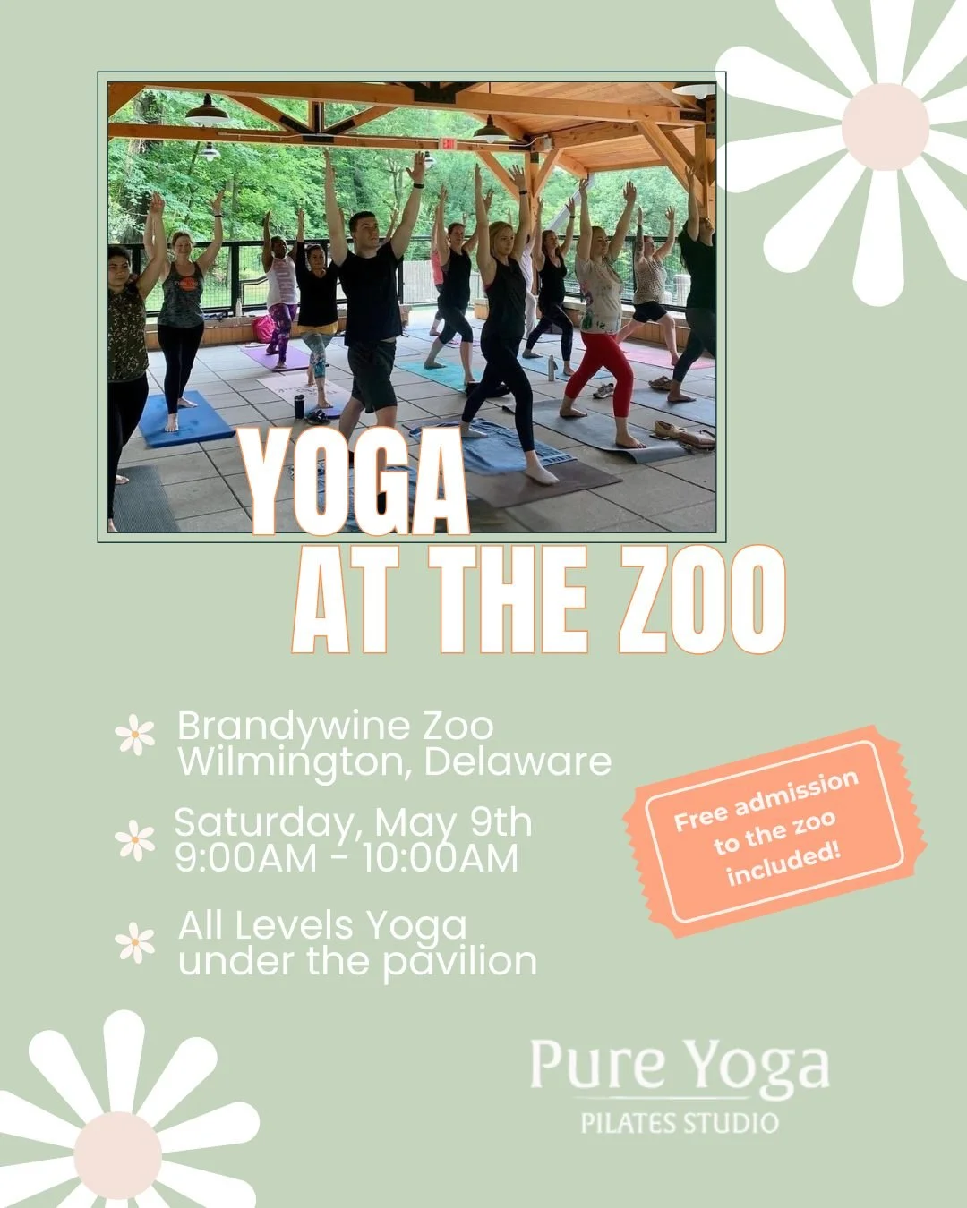 Yoga at the Brandywine Zoo is SATURDAY!

Join us for yoga in the pavilion overlooking the lemurs at the Brandywine Zoo. This special event is a one hour All Levels Flow Yoga class in the semi-enclosed pavilion at the Brandywine Zoo.
This event includ