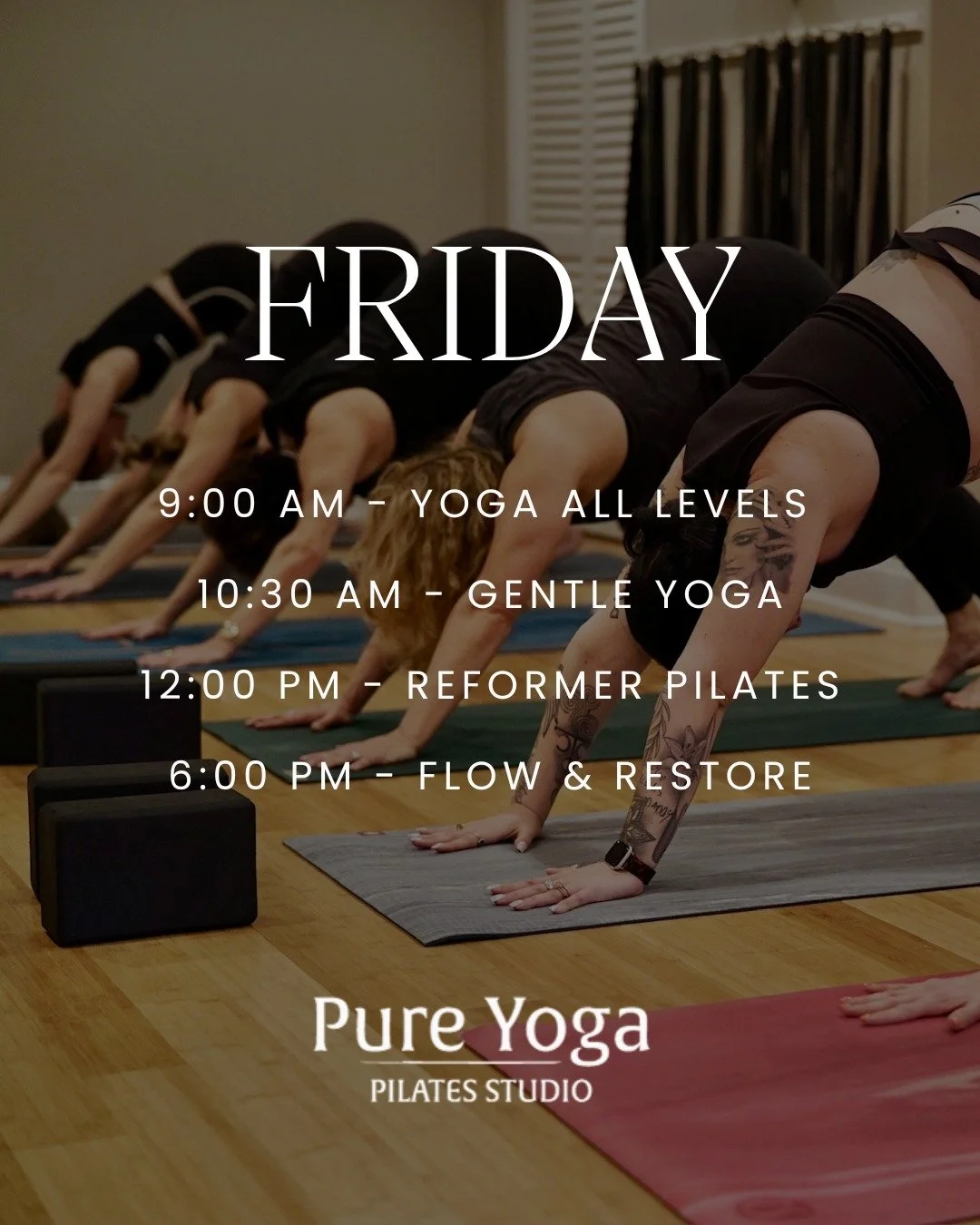 Friday Classes

9:00 AM Yoga All Levels with Maureen
10:30 AM Gentle Yoga with Meredith
12:00 PM Reformer Pilates with Meredith
6:00 PM Flow &amp; Restore Yoga with Danielle

#fridayfeeling #yogaquotes #delawareweekend #pilatesdelaware #flowrestoreyo