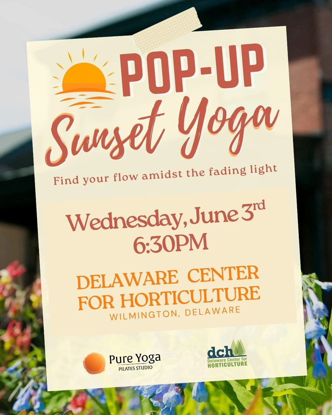 🌅SUNSET YOGA is this Wednesday, June 3rd @ 6:30pm! 

Meredith will be teaching an All Levels Yoga class at the Delaware Center for Horticulture on Wednesday, June 3rd! Join us in their beautiful urban garden as the sun sets. Bring your mat and meet 