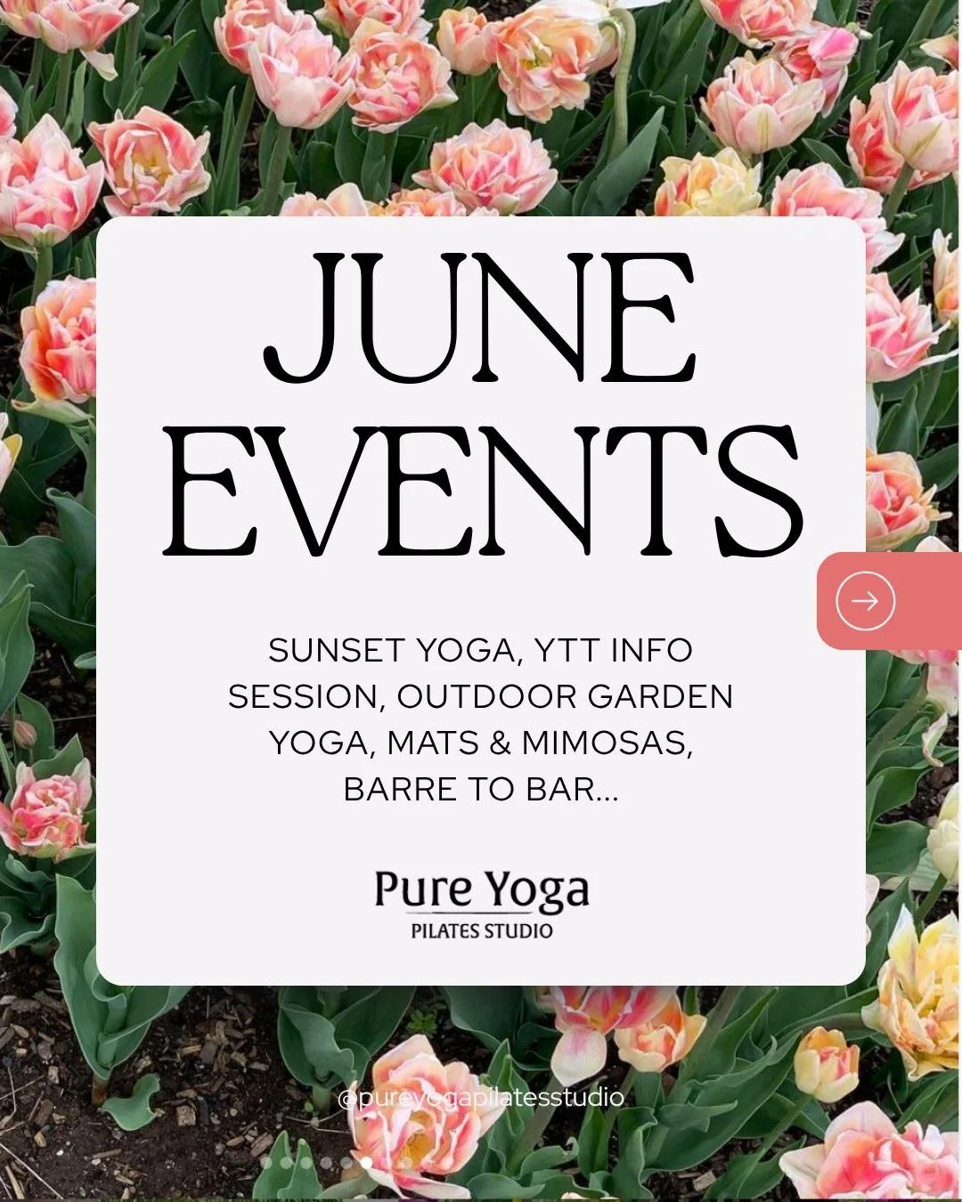 JUNE SPECIAL EVENTS + CLASSES! 🌸
Scroll through for more details!

🌅 SUNSET YOGA - Enjoy an all levels yoga flow at the Delaware Center for Horticulture as the sun sets. 

🧘 YTT FREE INFO SESSION - Join us for a free information session to have al