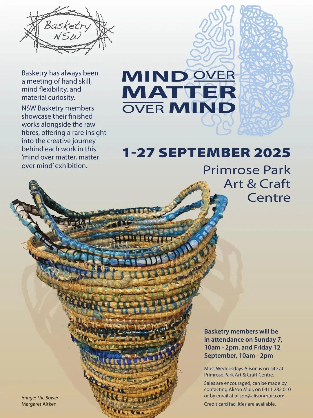 A few days until the next Basketry NSW members  exhibition - Mind Over Matter Over Mind opens @primroseparkartiststudios. 
Come and see what we have been up to!