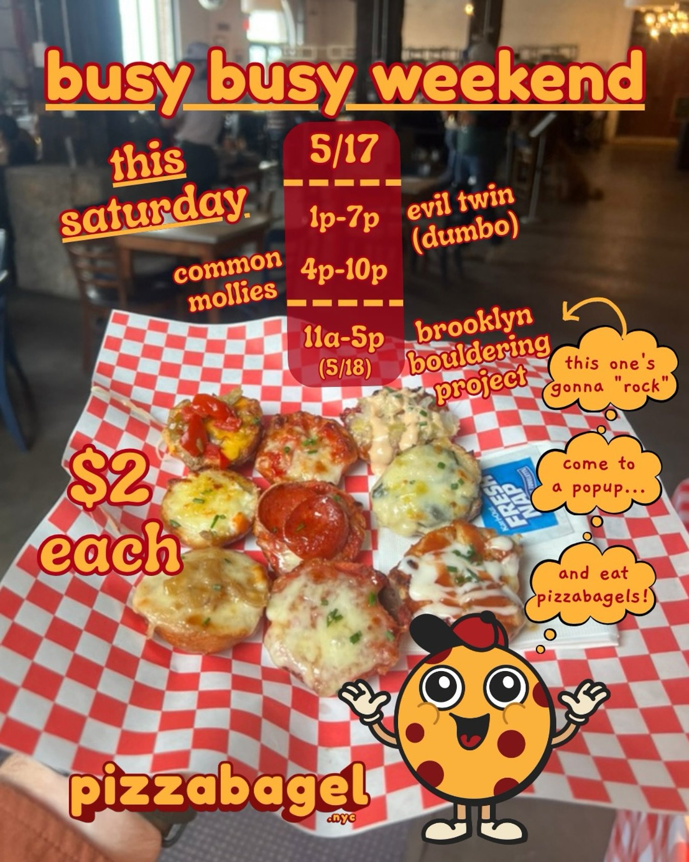 we&rsquo;ve been a bit quiet the last week&hellip; but that&rsquo;s because we&rsquo;re working on big things!! 🍕🥯

3 events this weekend, including 2 first-time popups at @eviltwinbrewingnyc 🍻and @brooklynboulderingproject 🪨

and a repeat at @co