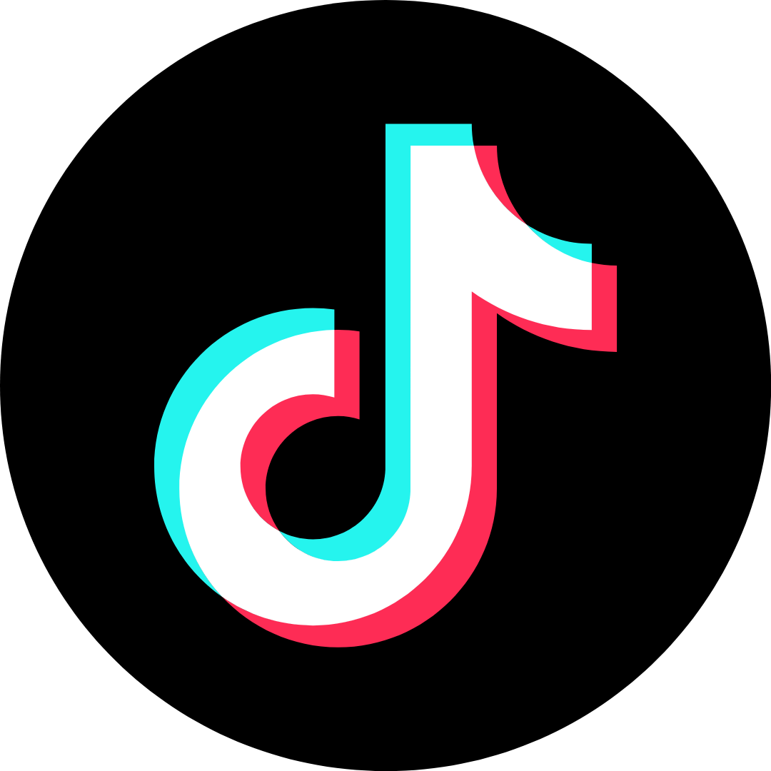 TikTok logo with black background, featuring a musical note in turquoise, white, and red colors.