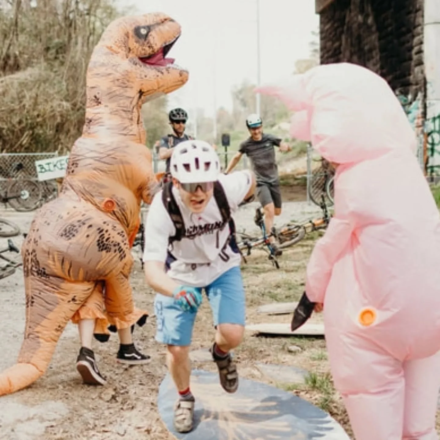 Inflatable dinos + lava ground + obstacle course = *just a normal checkpoint*. 🦖🔥 Would you make it through? #FloorIsLava #JurassicSprint #FiercelyLocal