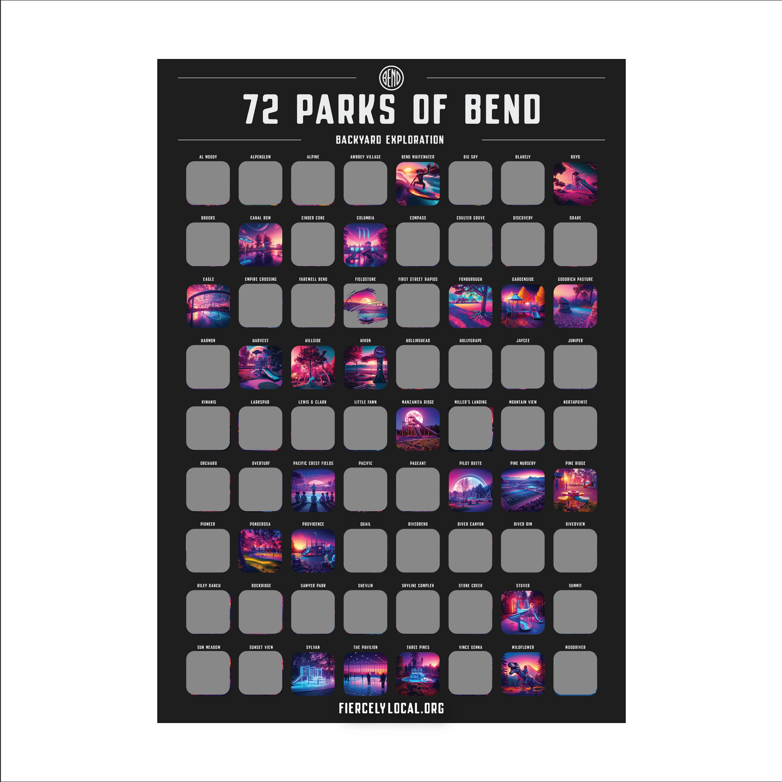 72 Parks of Bend - Scratch Off Poster