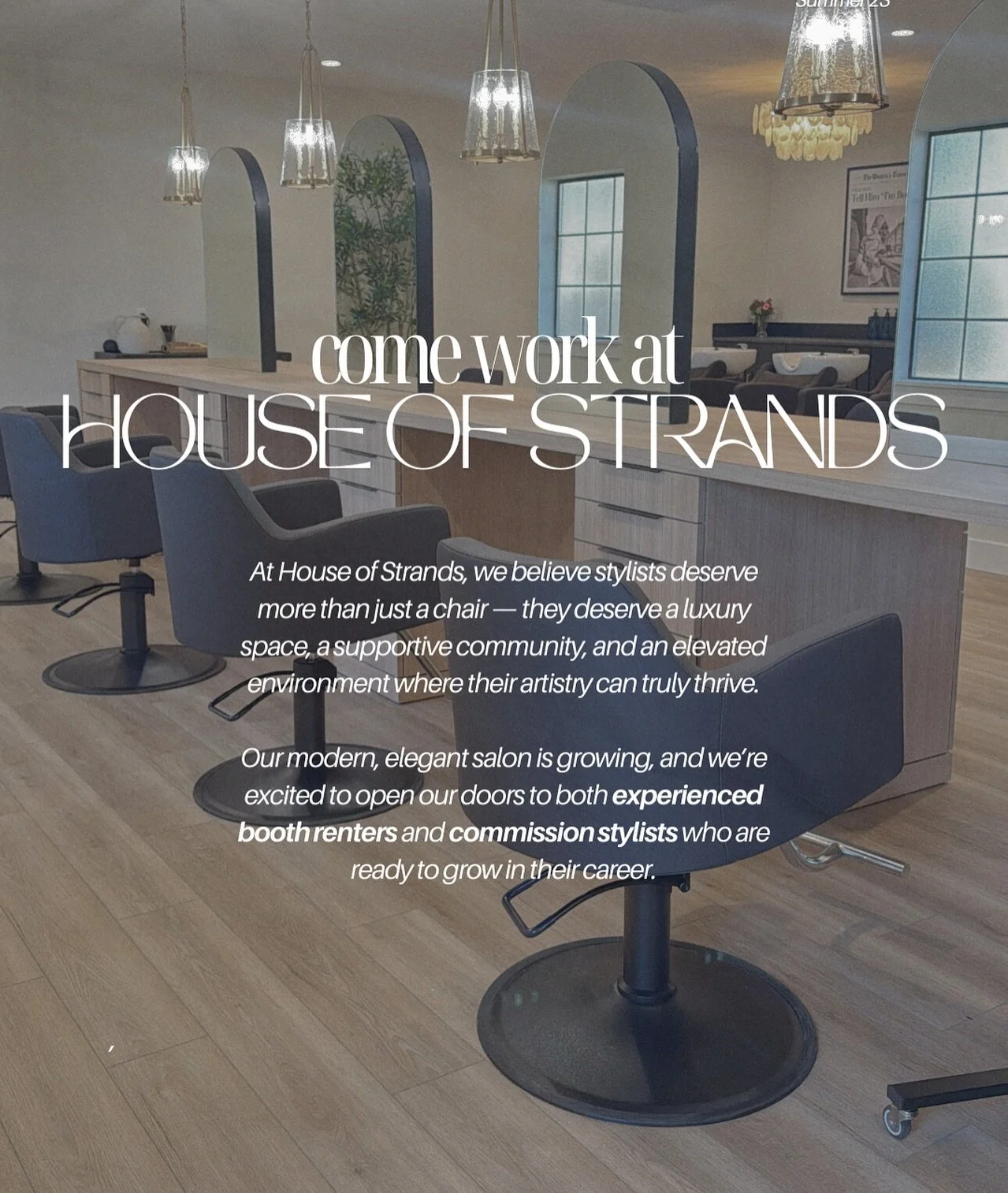 House of Strands is looking for experienced stylists to join our team! We are offering opportunities for both commission-based stylists and chair rentals in our modern, welcoming salon! 

House of Strands is more than a salon &mdash; it&rsquo;s a spa