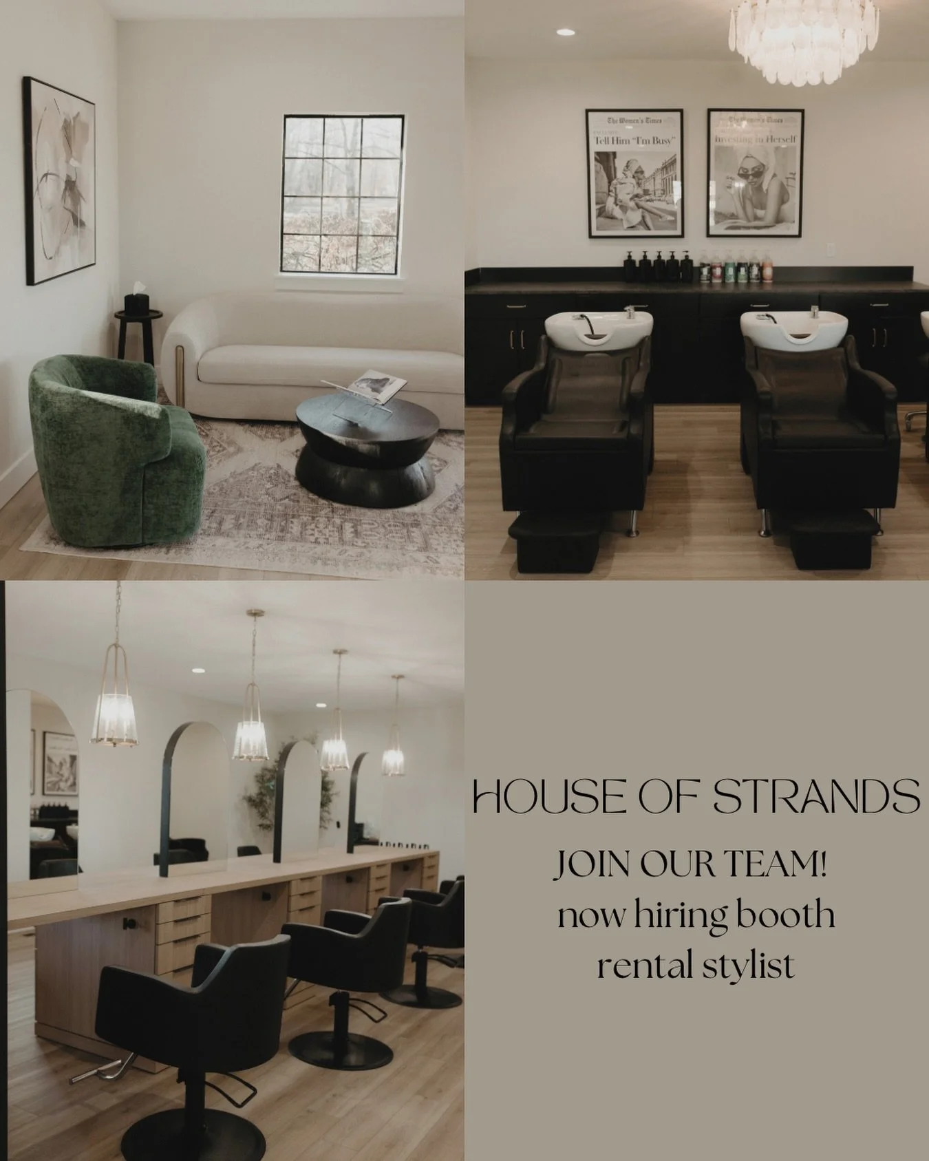 JOIN THE HOUSE ✨
House of Strands is currently hiring full-time booth rental stylists, with one part-time spot remaining.

We&rsquo;ve created a space where independent stylists can grow their business in a beautiful, supportive environment.

Perks:
