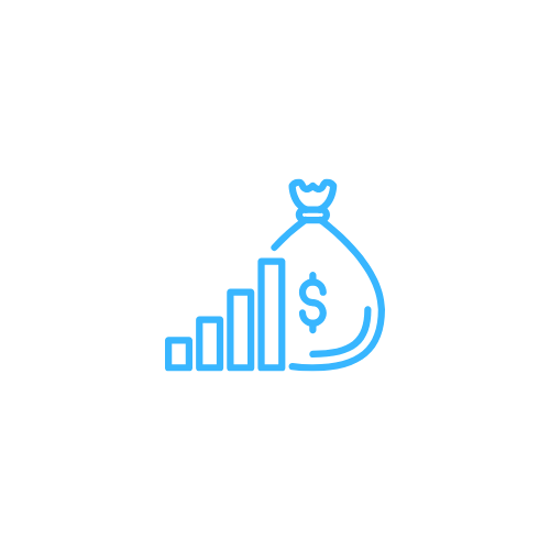 Blue icon of a bar chart with a money bag and dollar sign, symbolizing financial growth.  Accountant Bookkeeper Tax Agent in Condobolin Parkes Forbes Central West Mid North Coast Kempsey South West Rocks Crescent head Port Macquarie Coffs Harbour