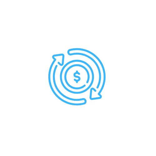 Blue icon of a dollar symbol surrounded by circular arrows, representing financial circulation or currency exchange.  Accountant Bookkeeper Tax Agent in Condobolin Parkes Forbes Central West Mid North Coast Kempsey South West Rocks Crescent head Port