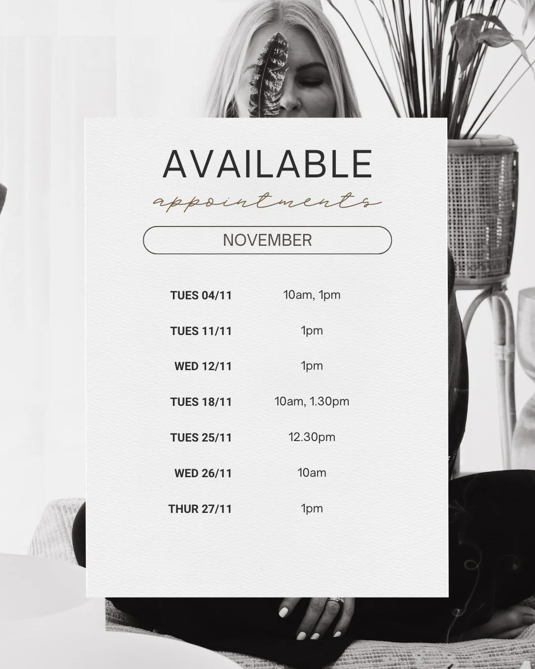 Few spots left for Energetic Kinesiology or Breath in November

If you&rsquo;re feeling called to decode the body&rsquo;s messages, regulate your system, and land back in your centre&mdash;this is your sign.

Message me your ideal day/time and we&rsq