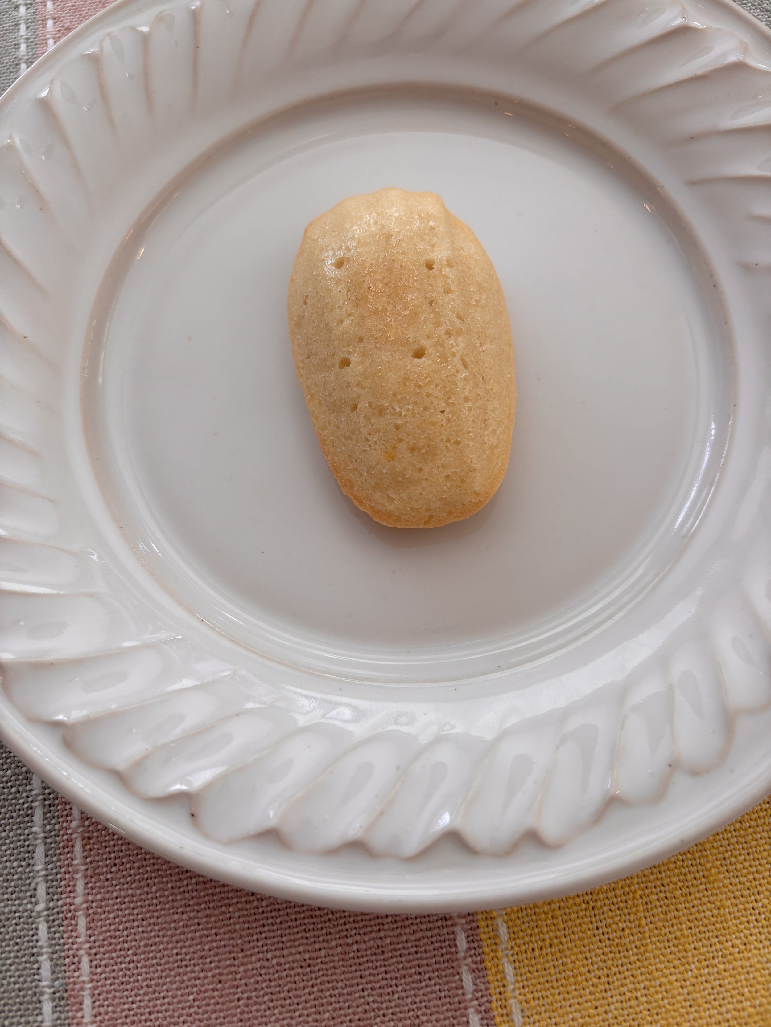 Vanilla madeleine cookie on plate