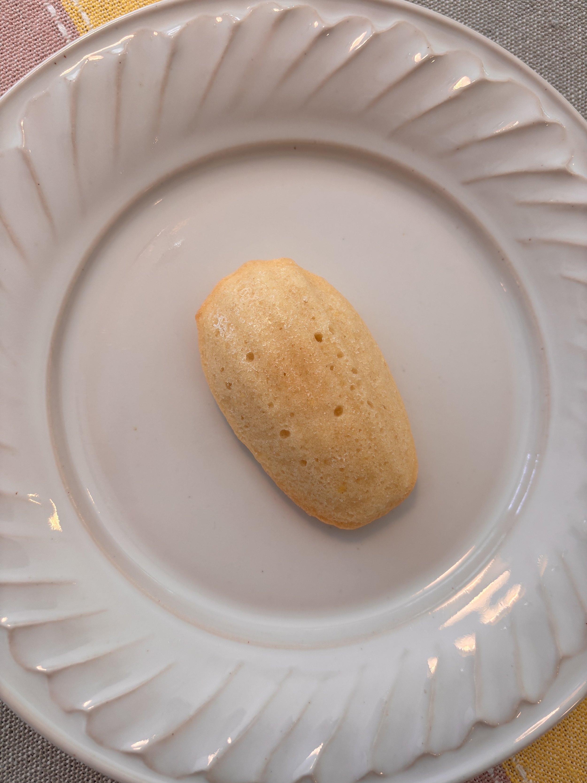 Vanilla madeleine cookie on plate