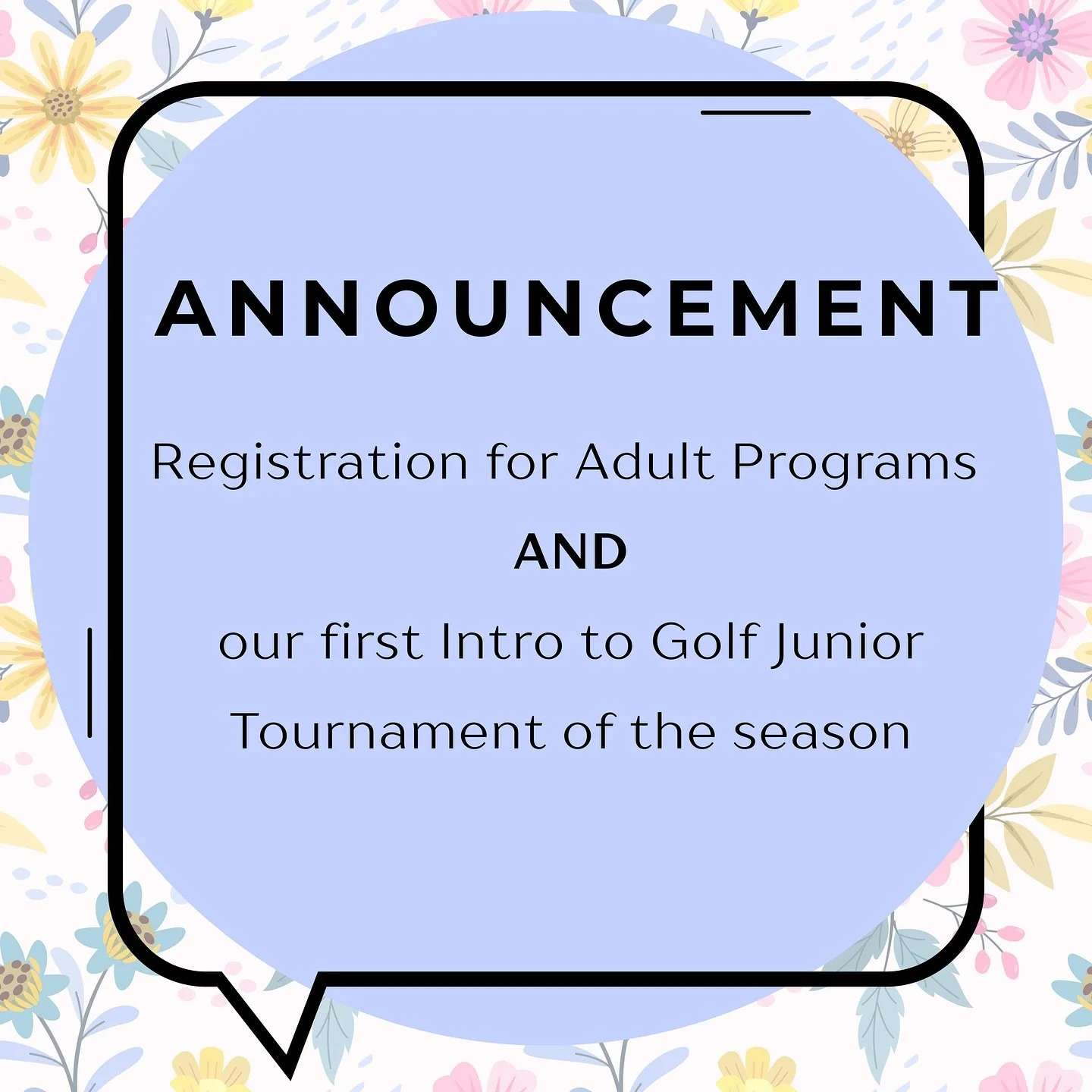 Do you know what&rsquo;s better than one announcement? TWO.

1) Our first junior golf tournament for 2026 is open for registration! This tournament will be on Friday, April 17th. If your junior has not participated in our tournaments before, reach ou
