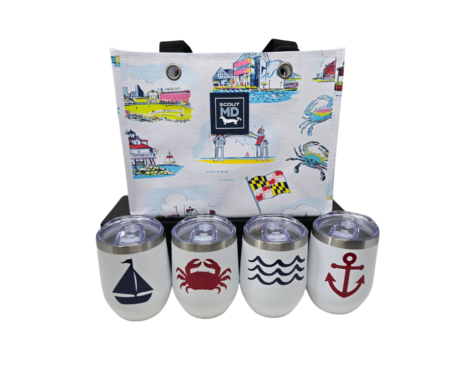 4 Maryland-themed tumblers and tote bag