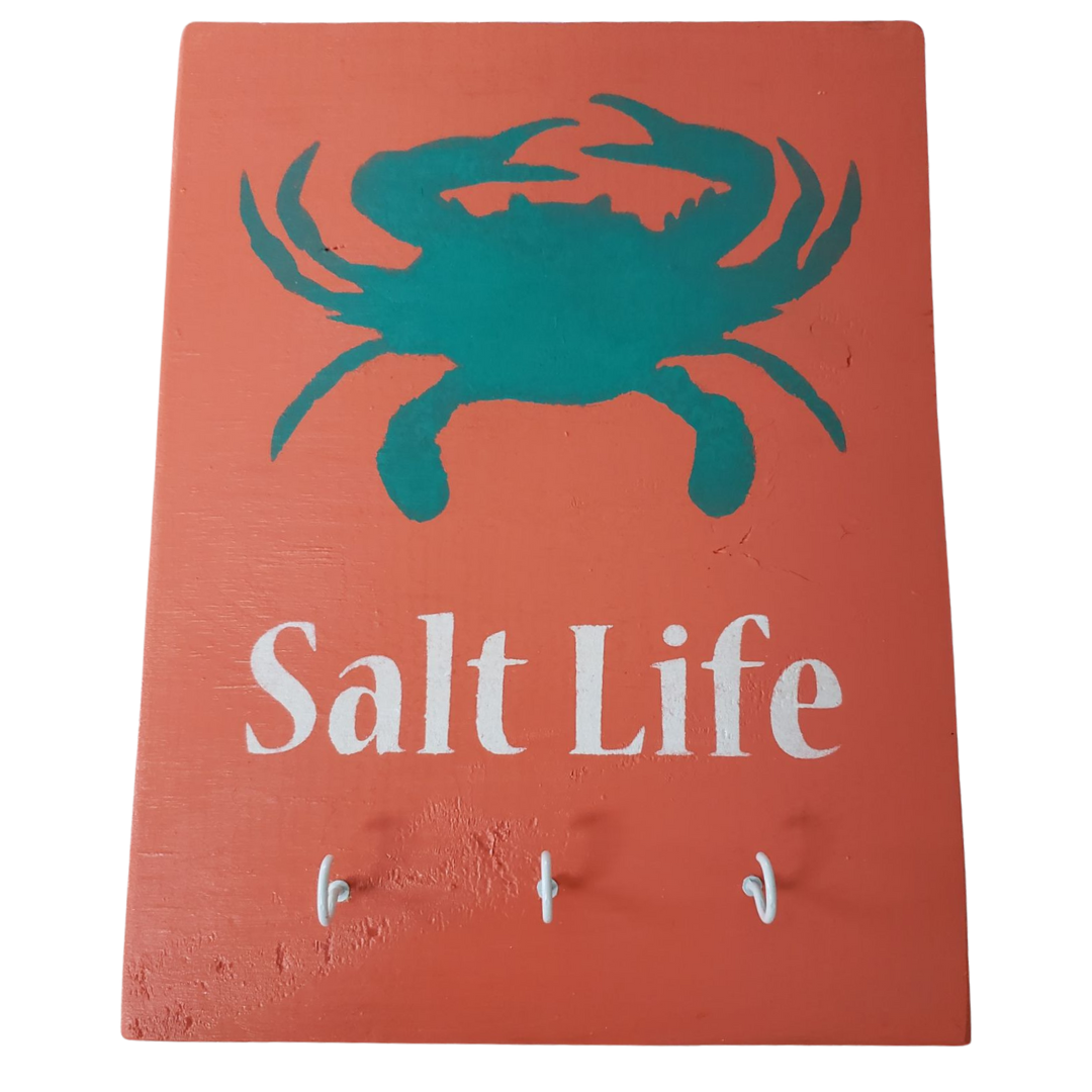 Salt Life Wooden Key Hook Board – Coastal Wall Key Holder with Hooks
