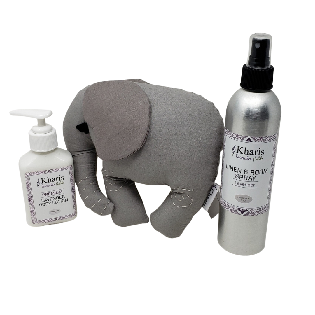 Lavender Times Three gift set featuring three handmade lavender sachets filled with fragrant dried lavender, ideal for drawers, closets, bedrooms, travel bags, and relaxation gifts.