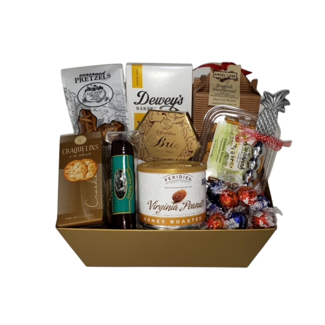A Tisket A Tasket Gourmet Snack Basket – Cheese, Crackers, Cookies & Entertaining Treats