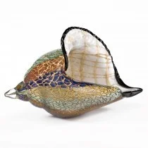 Large Murano-style art glass conch shell sculpture with colorful handcrafted design for coastal home décor and display
