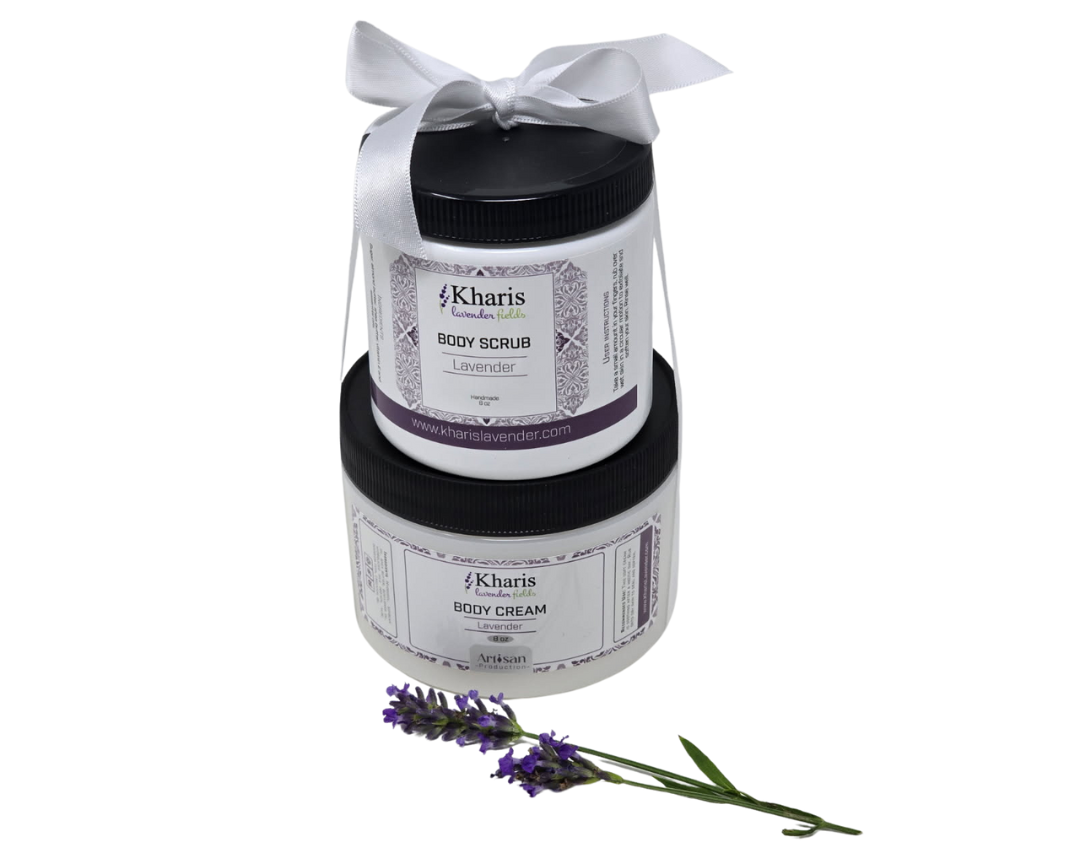 Nourishing lavender body cream and scrub set