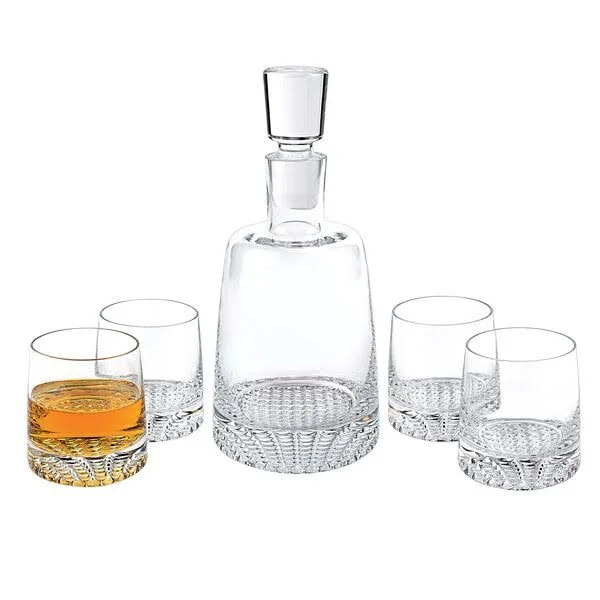 European Mouth Blown Lead Free Crystal 5 Piece Whiskey Set