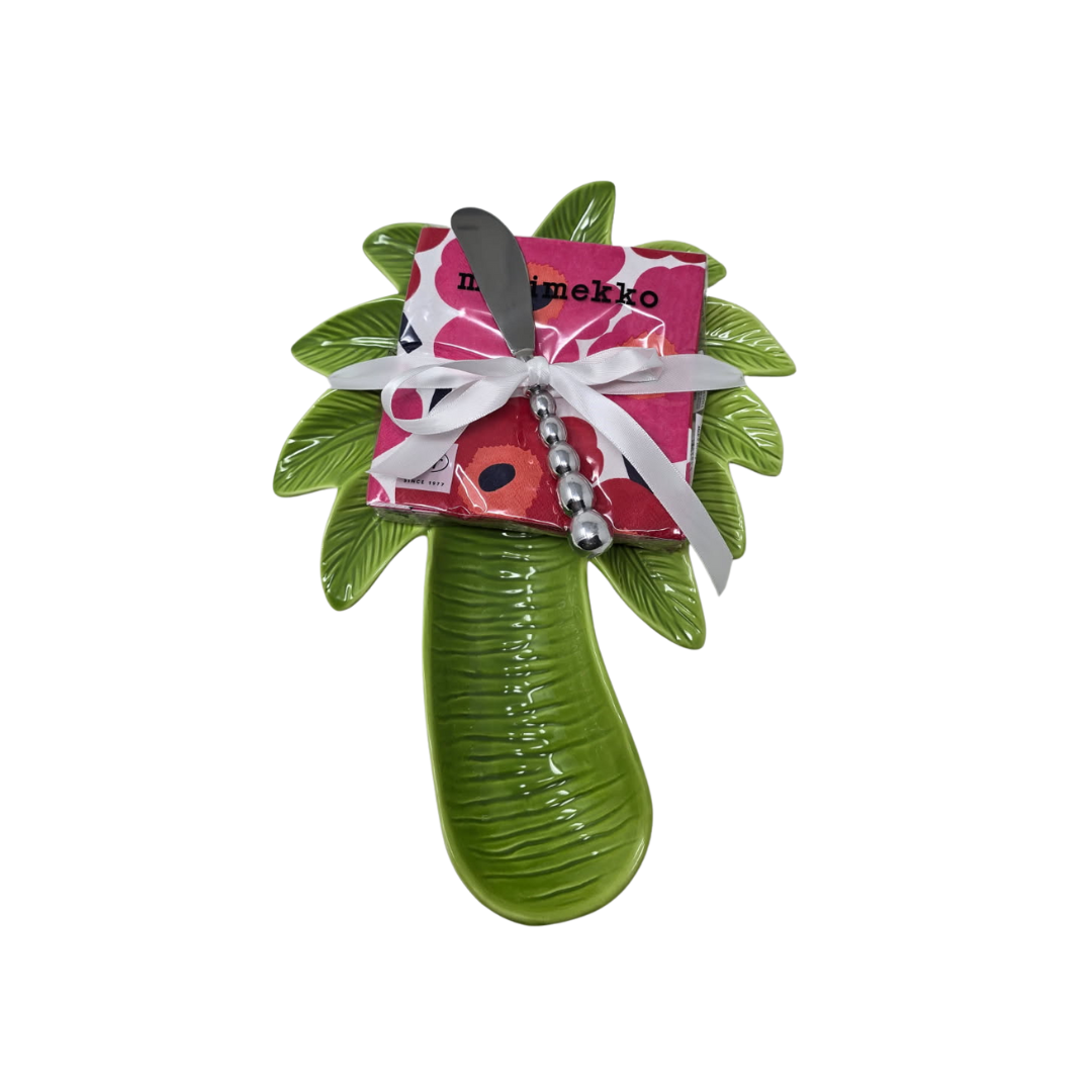 Ceramic Palm Tree Décor Gift Set – Tropical Coastal Home Accent Trio