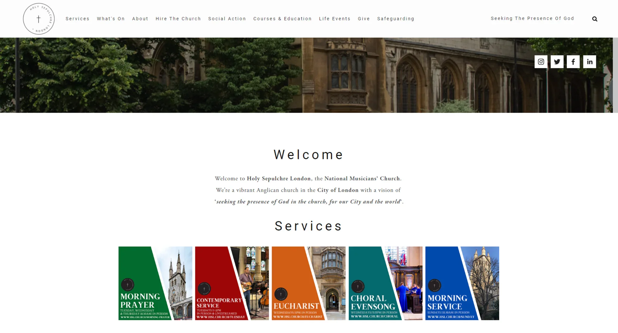 Holy Sepulchre London church website combining traditional and modern design elements
