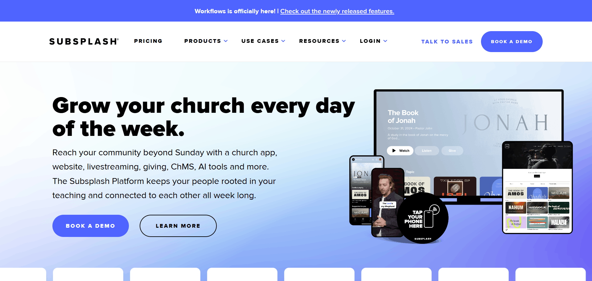 Subsplash church website platform for sermon streaming mobile app and media content