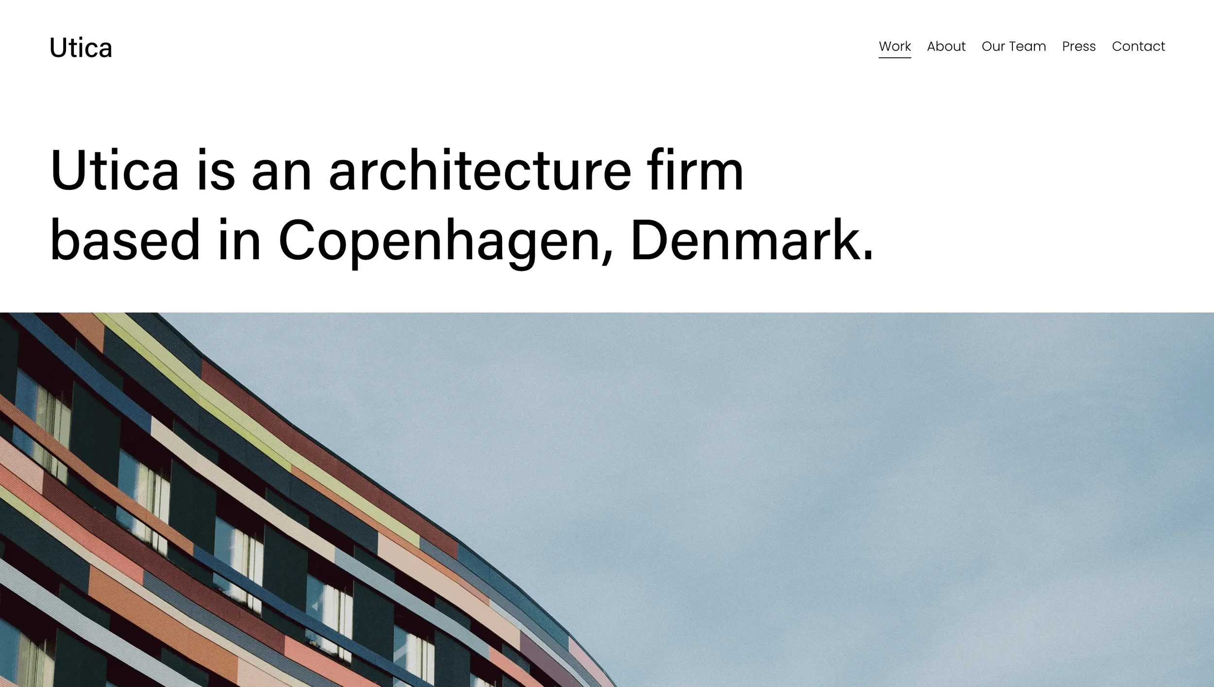 Utica Squarespace template with a minimalist layout showcasing architectural work.