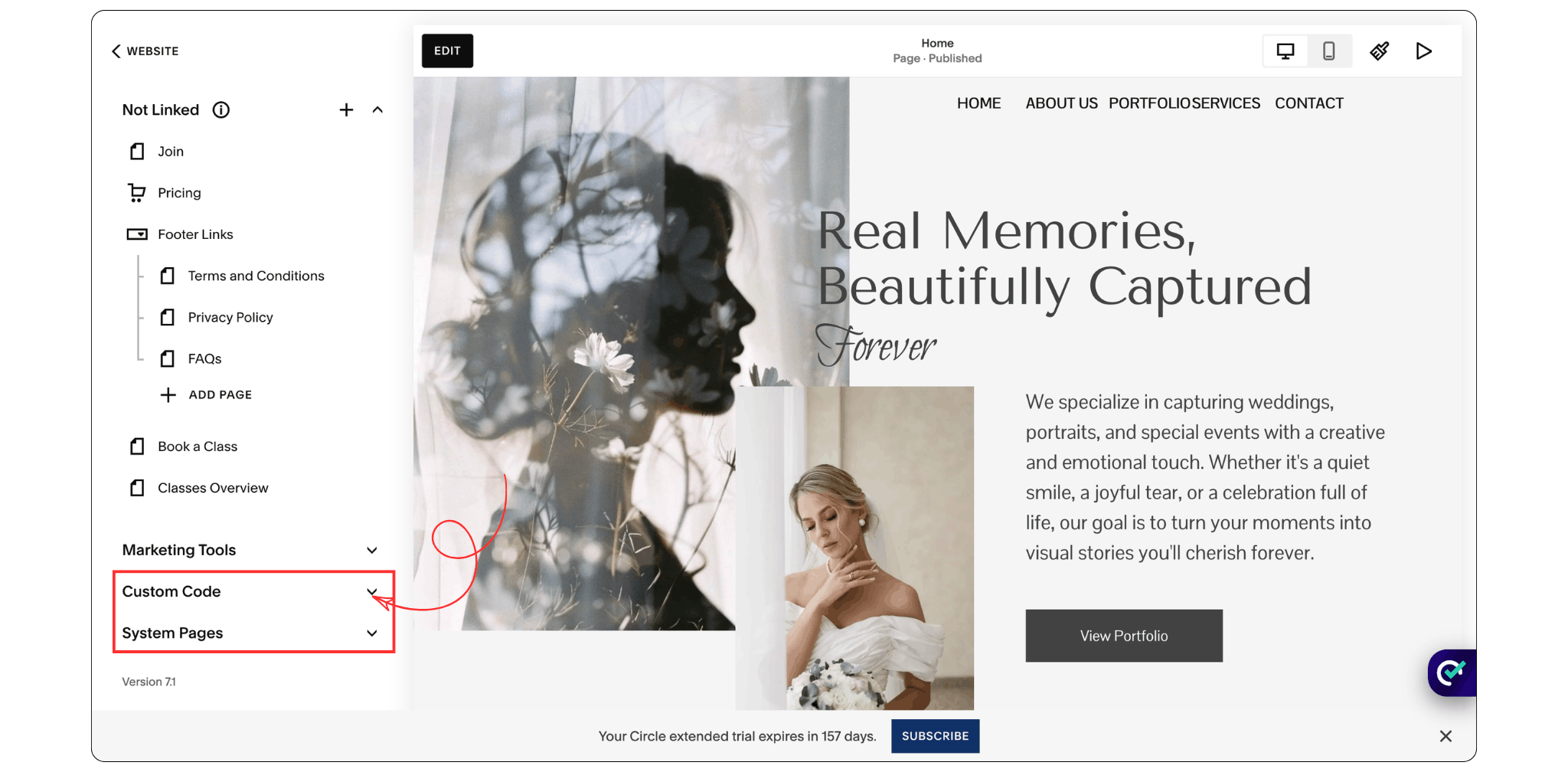 Squarespace Custom CSS panel where link styles can be customized