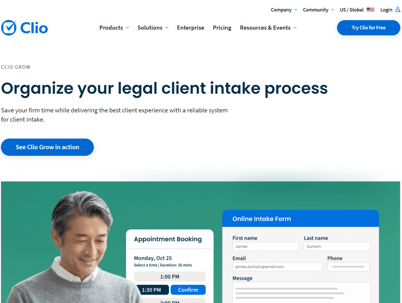 Clio Grow legal intake dashboard for law firm consultations and client management