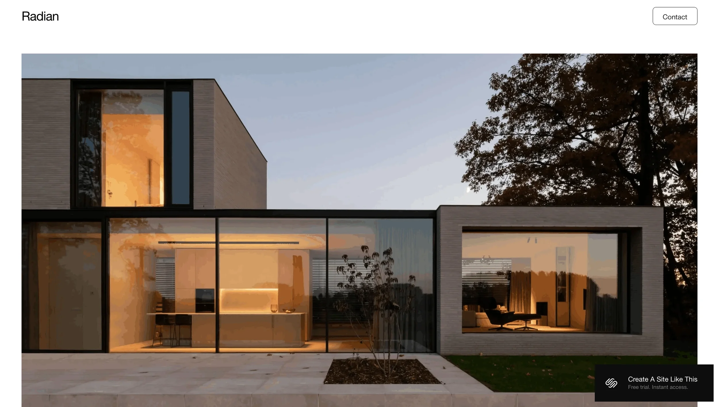 Radian Squarespace template presenting architectural projects and design services.