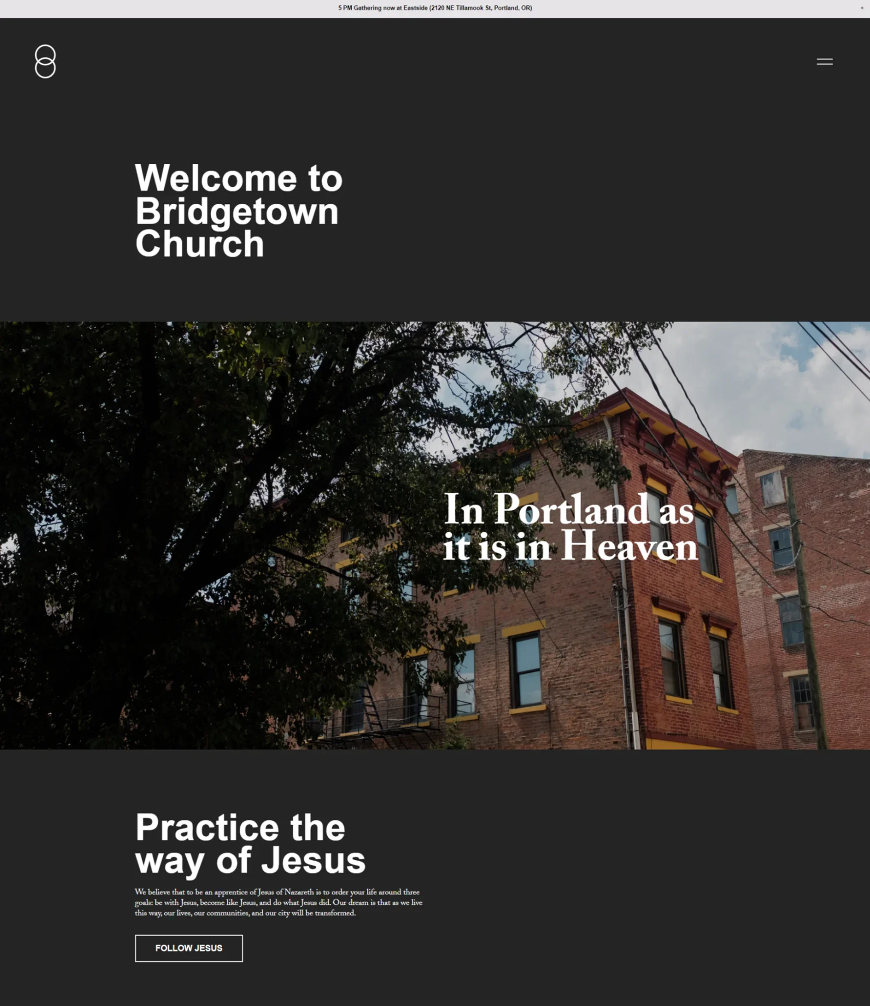 Bridgetown Church modern black and white Squarespace church website design