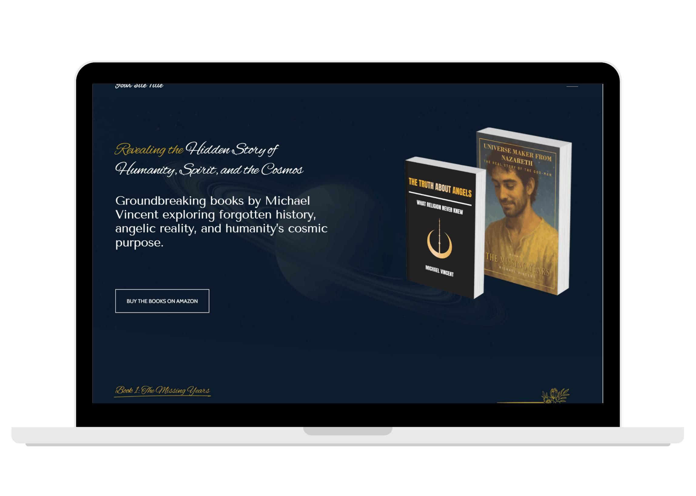 Michael Vincent author website homepage displayed on a laptop with featured books