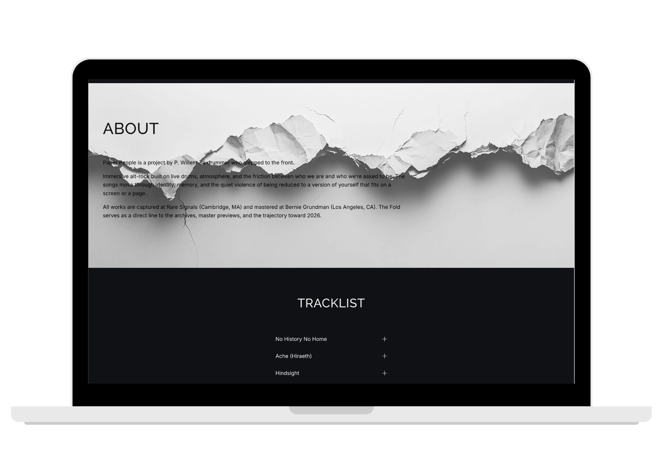 Paper People Squarespace music website presented on a laptop screen