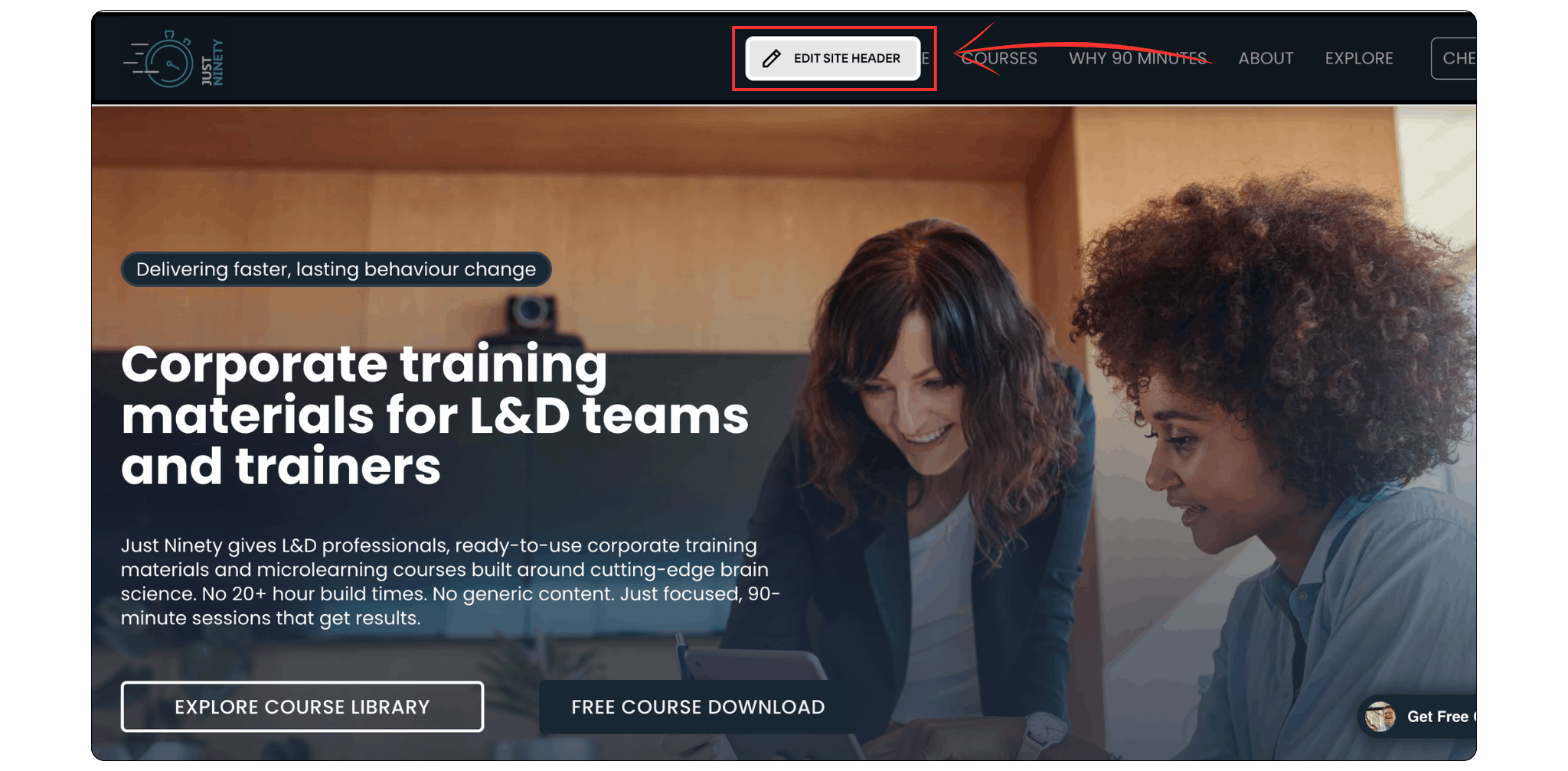 How to open header settings in Squarespace