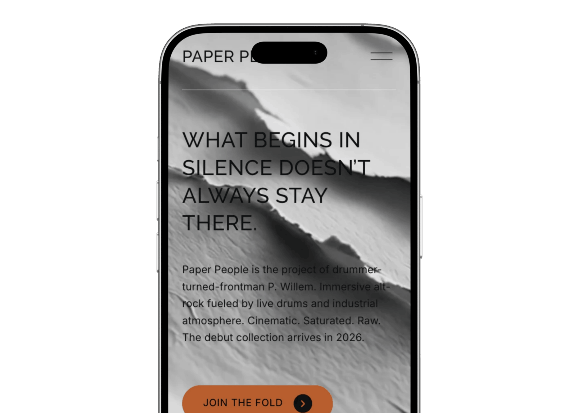 Responsive mobile view of the Paper People artist website