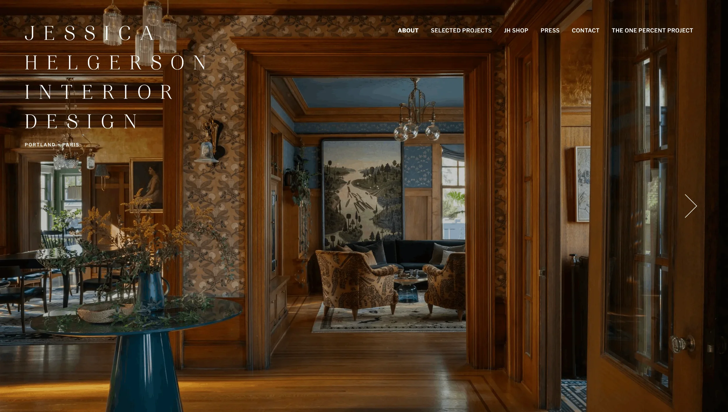 Jessica Helgerson Interior Design website showcasing residential and commercial project galleries.