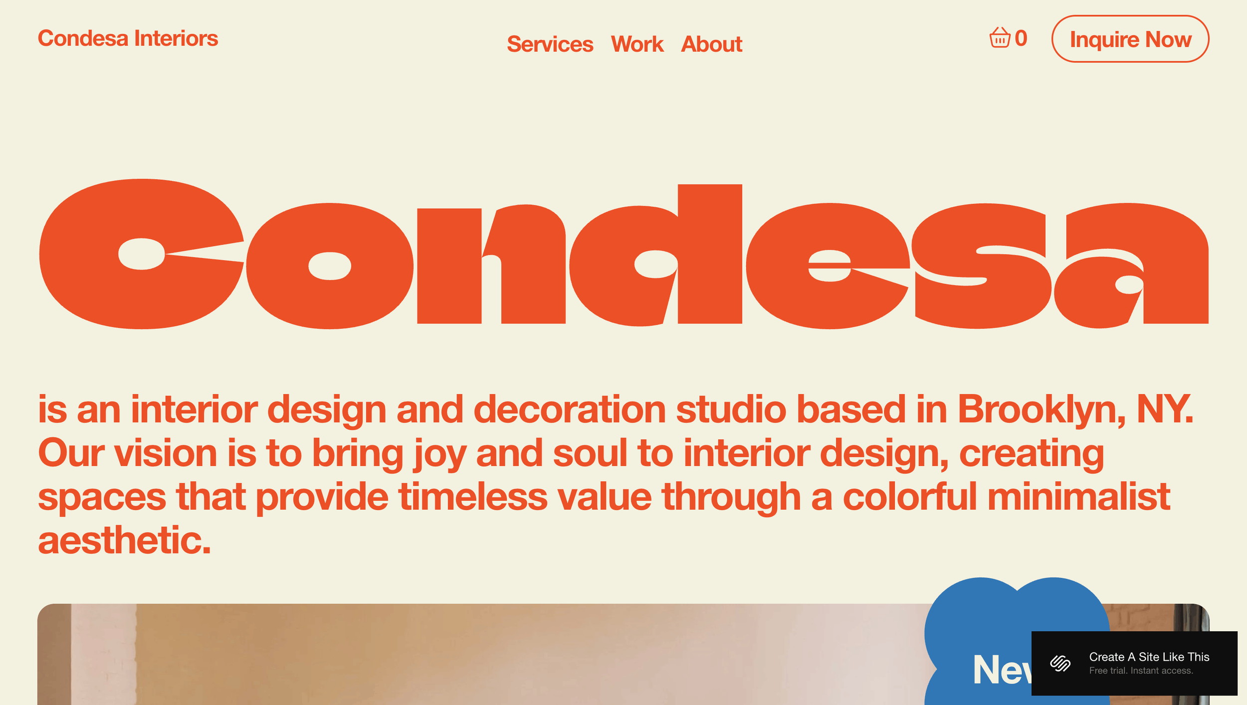 Condesa Squarespace template with featured projects, colourful layouts and enquiry links.