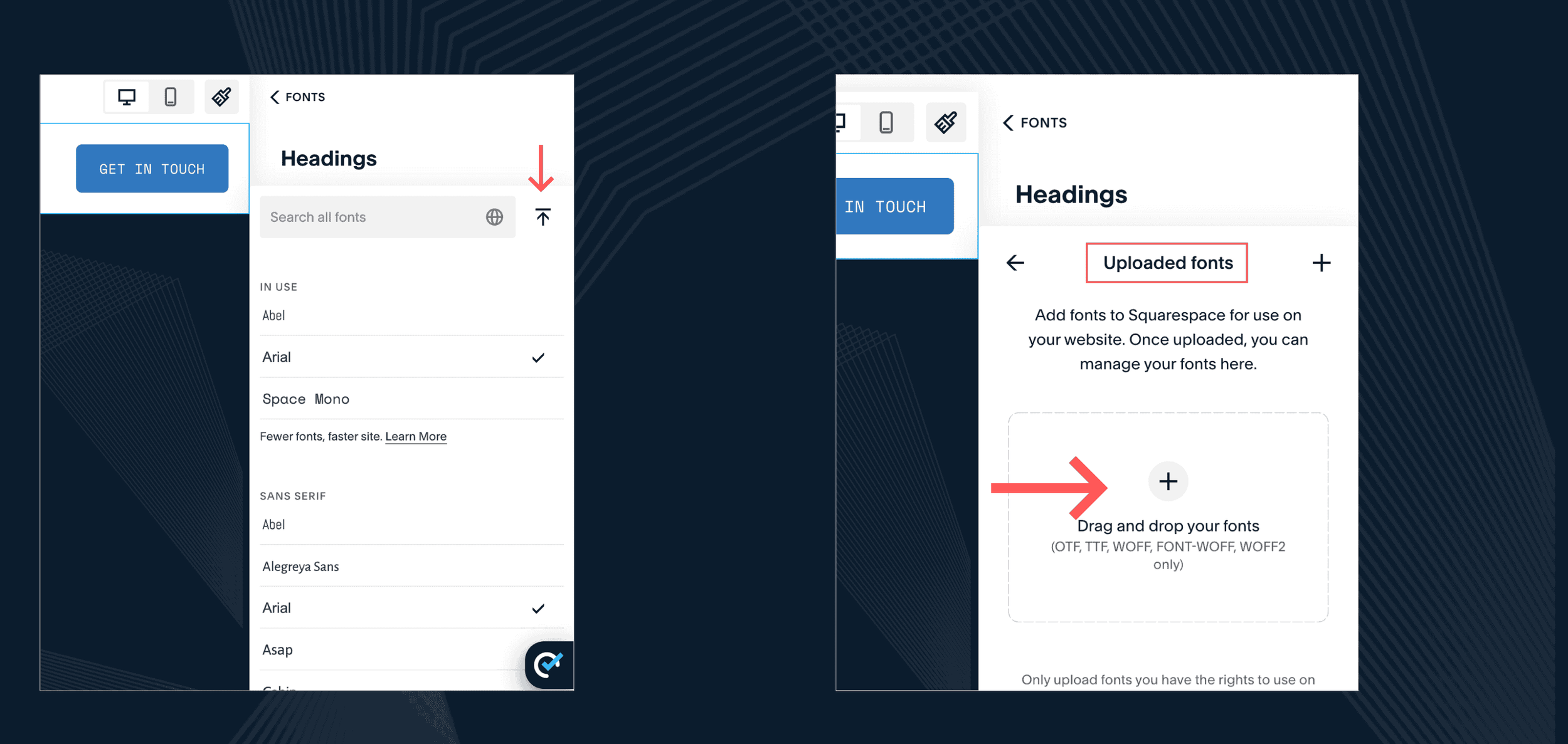 upload custom fonts to Squarespace using font uploader