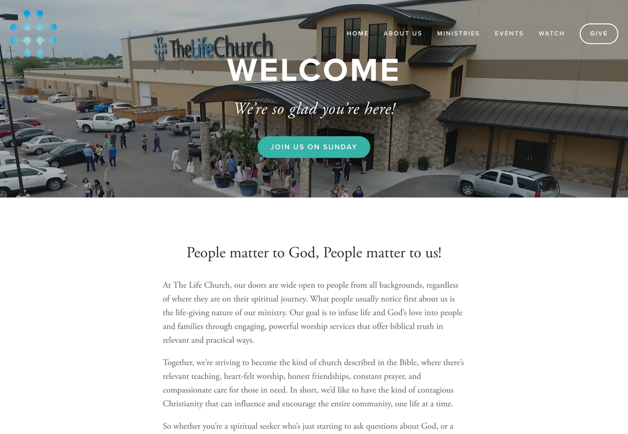 The Life Church homepage example among amazing church websites built with Squarespace