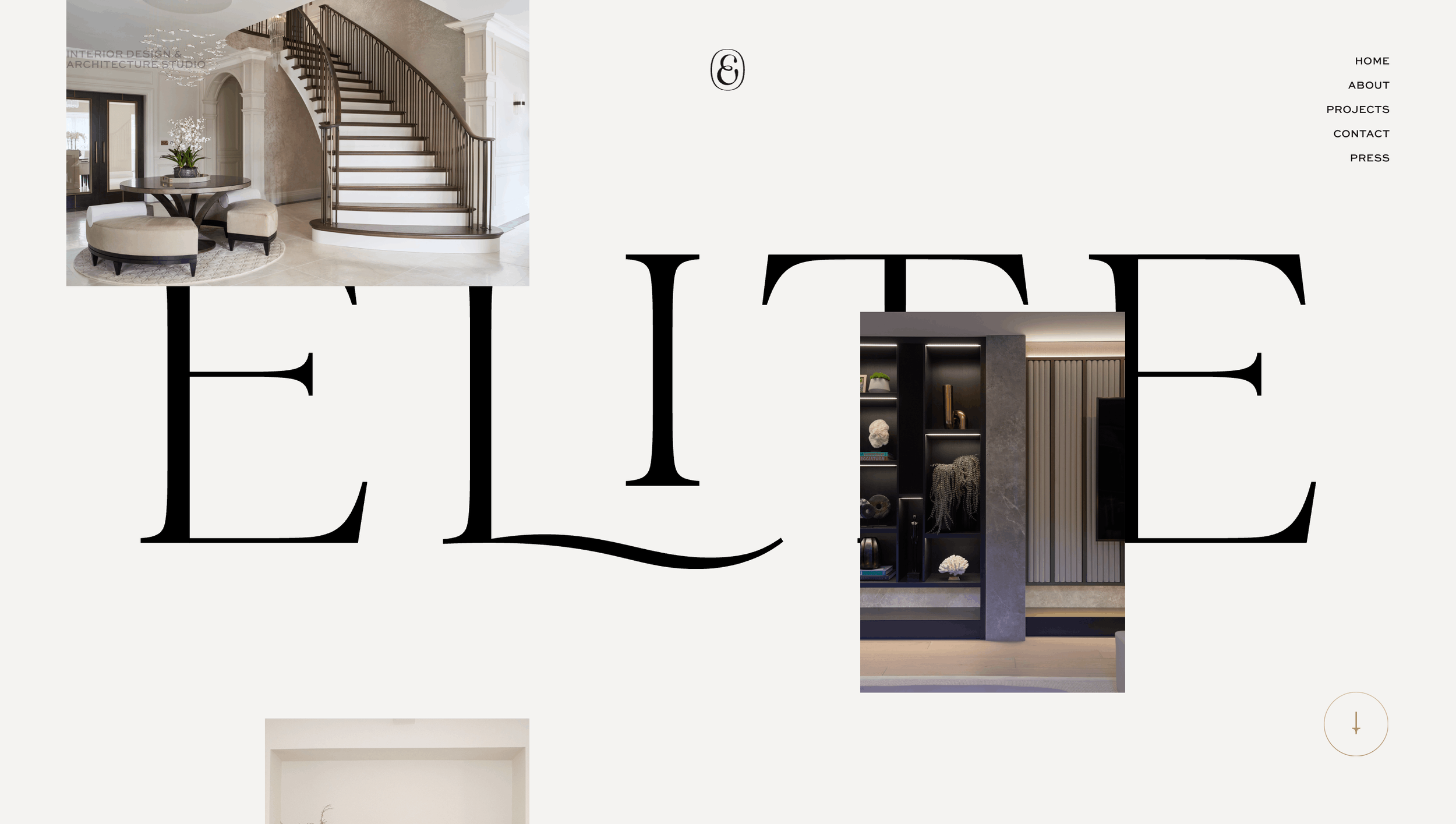 Elite Design Studio website showcasing residential interior design and architecture projects.