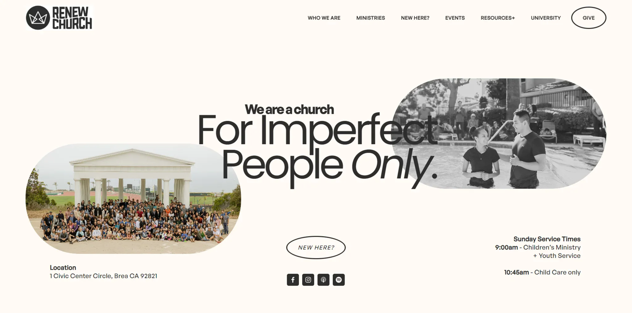 Renew Church OC modern church website with soft colors and friendly typography