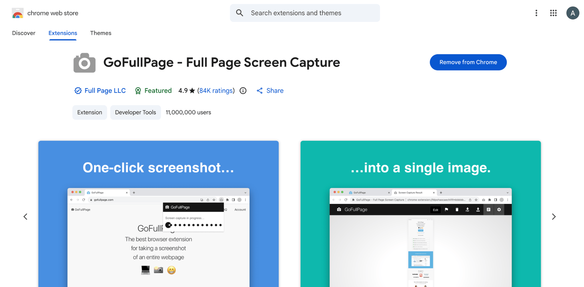 how to screenshot a whole webpage using GoFullPage Chrome extension installation