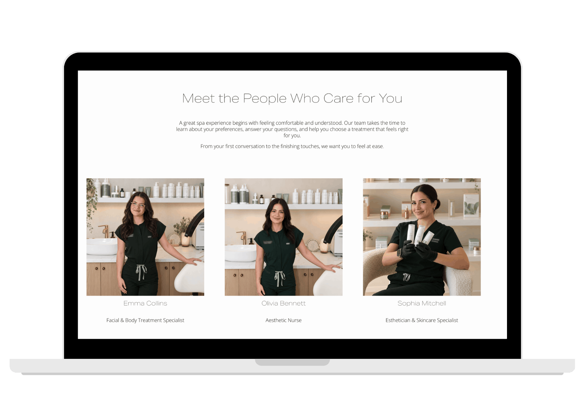 Serena Wellness & Spa treatments and online booking pages displayed on a laptop