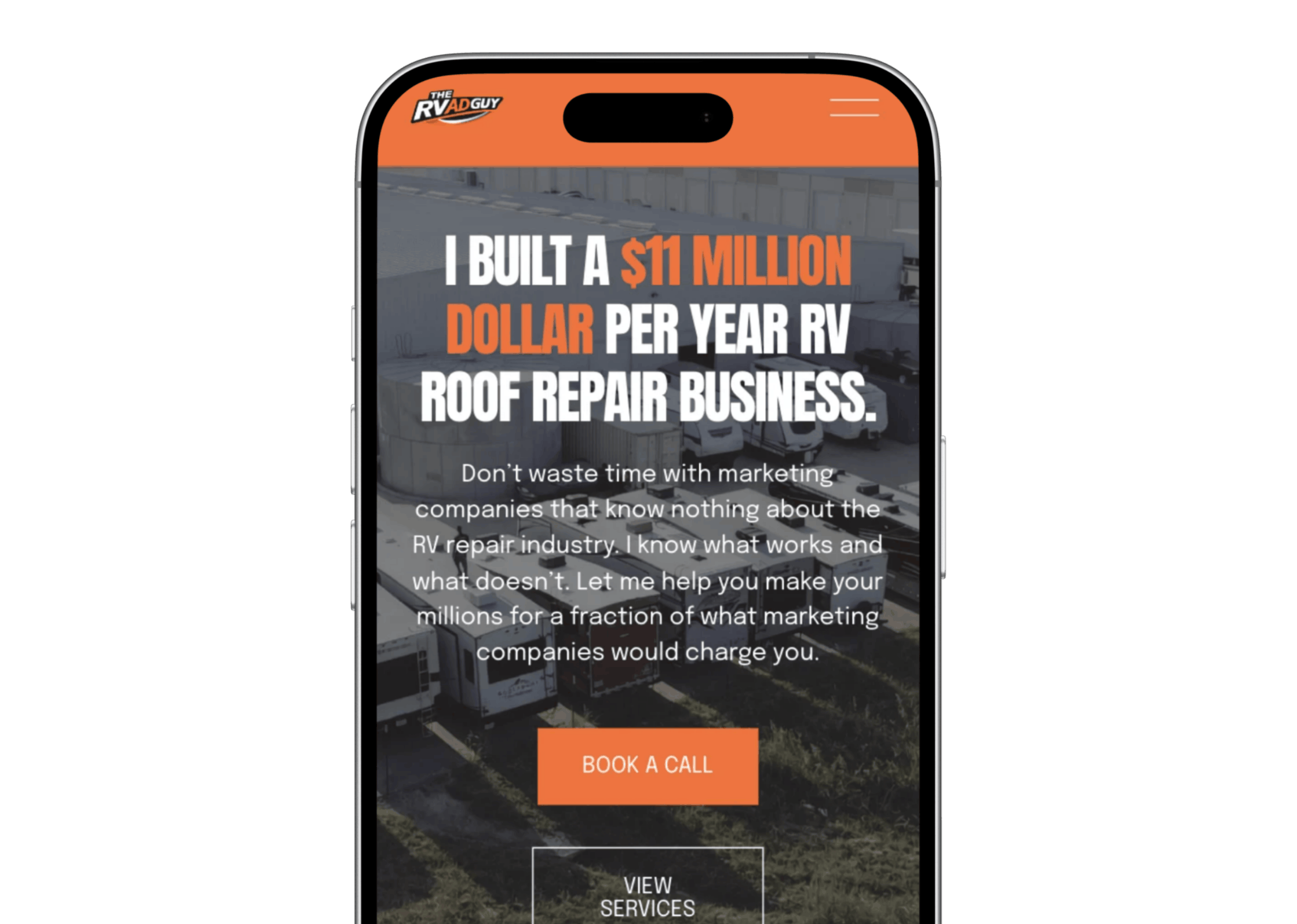 Responsive mobile view of The RV Ad Guy Squarespace website