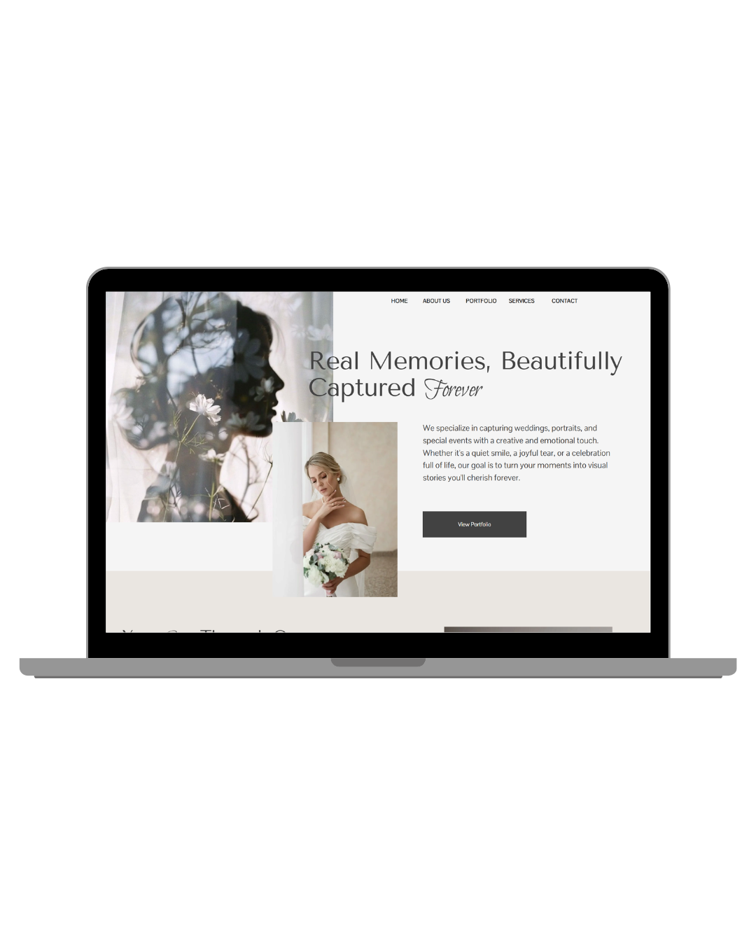 Flash Frame Studio photography homepage displayed on a laptop