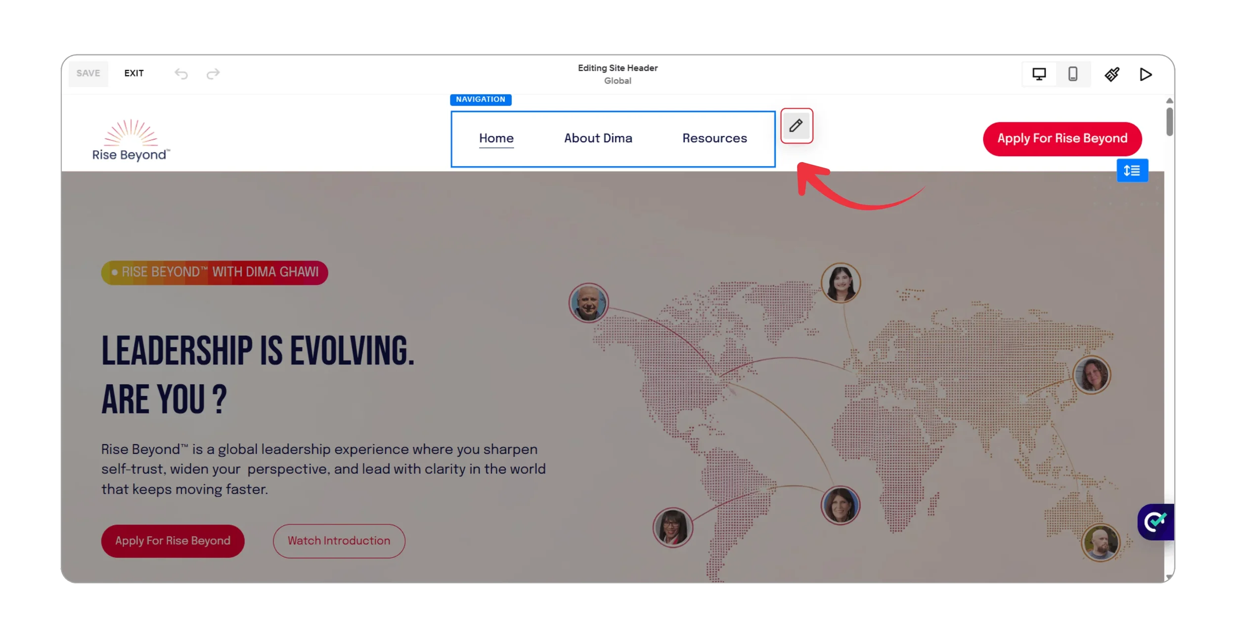 Pencil icon for add or customize dropdown menu arrows in Squarespace